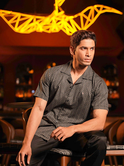 Mocha Brown Geometric Printed Casual Shirt