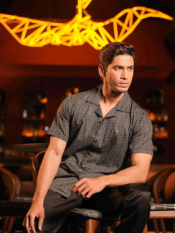 Mocha Brown Geometric Printed Casual Shirt