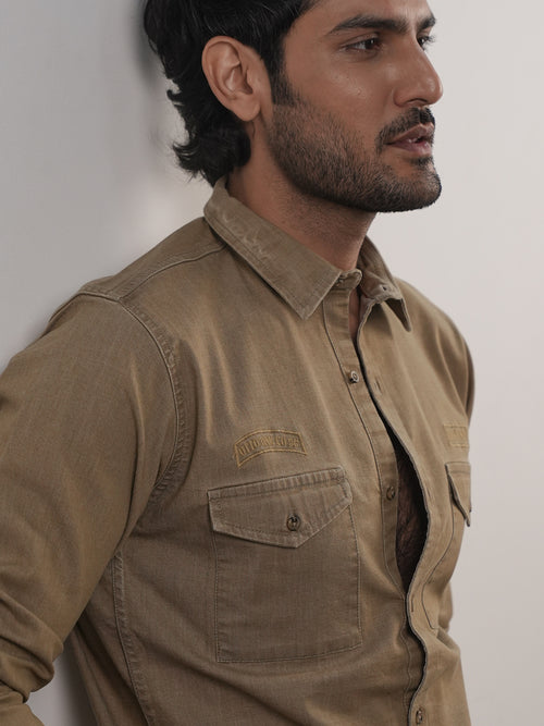 Khaki Casual Printed Shirt