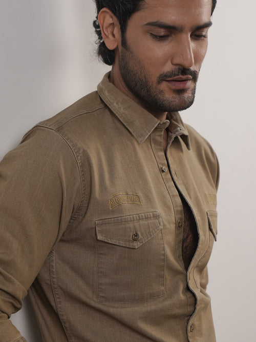 Khaki Casual Printed Shirt