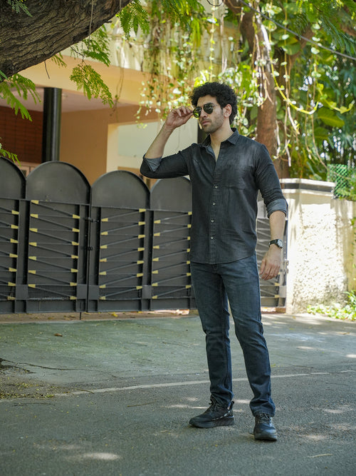 Black Casual Denim Solid Shirt