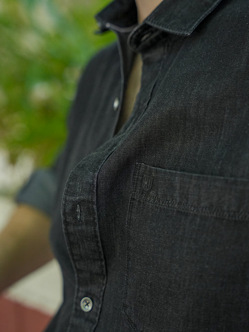 Black Casual Denim Solid Shirt