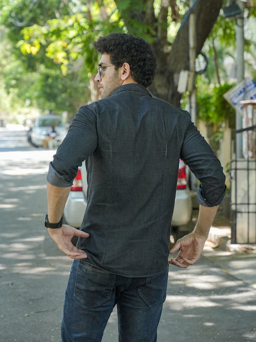 Black Casual Denim Solid Shirt