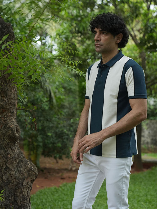 Dark Blue Stripes  Polo T Shirt