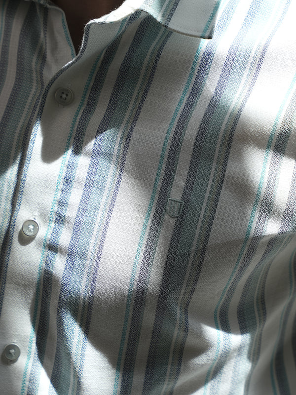 Green Stripes Semi Causal Shirt