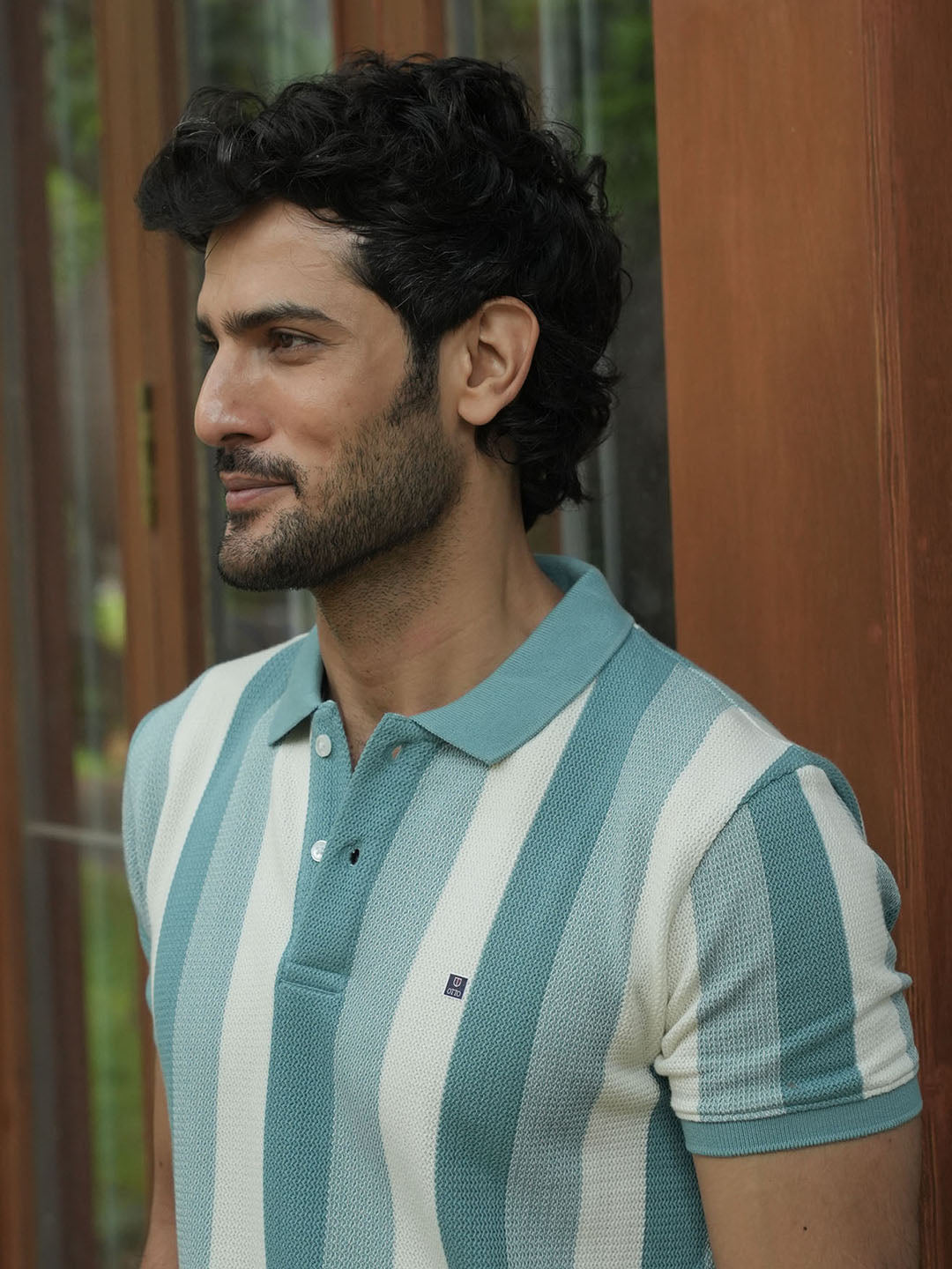 Sea Blue Stripes Polo T Shirt