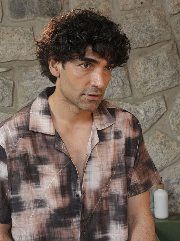 Brown with Black Geometric Printed Casual Shirt