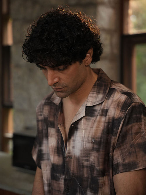 Brown with Black Geometric Printed Casual Shirt