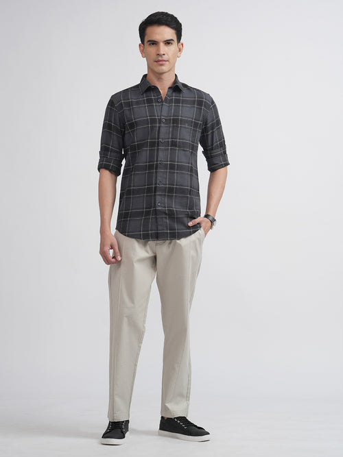 Dark Grey Checkered Casual Shirt