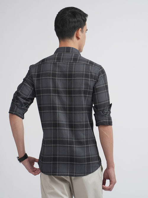 Dark Grey Checkered Casual Shirt