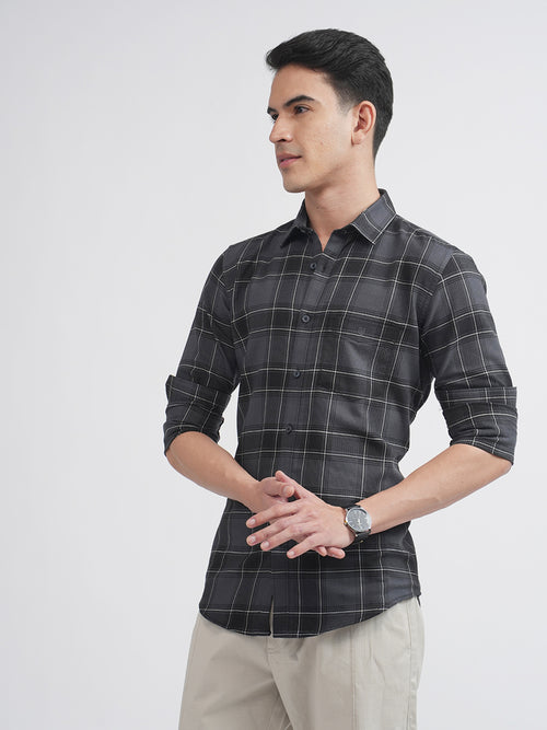 Dark Grey Checkered Casual Shirt