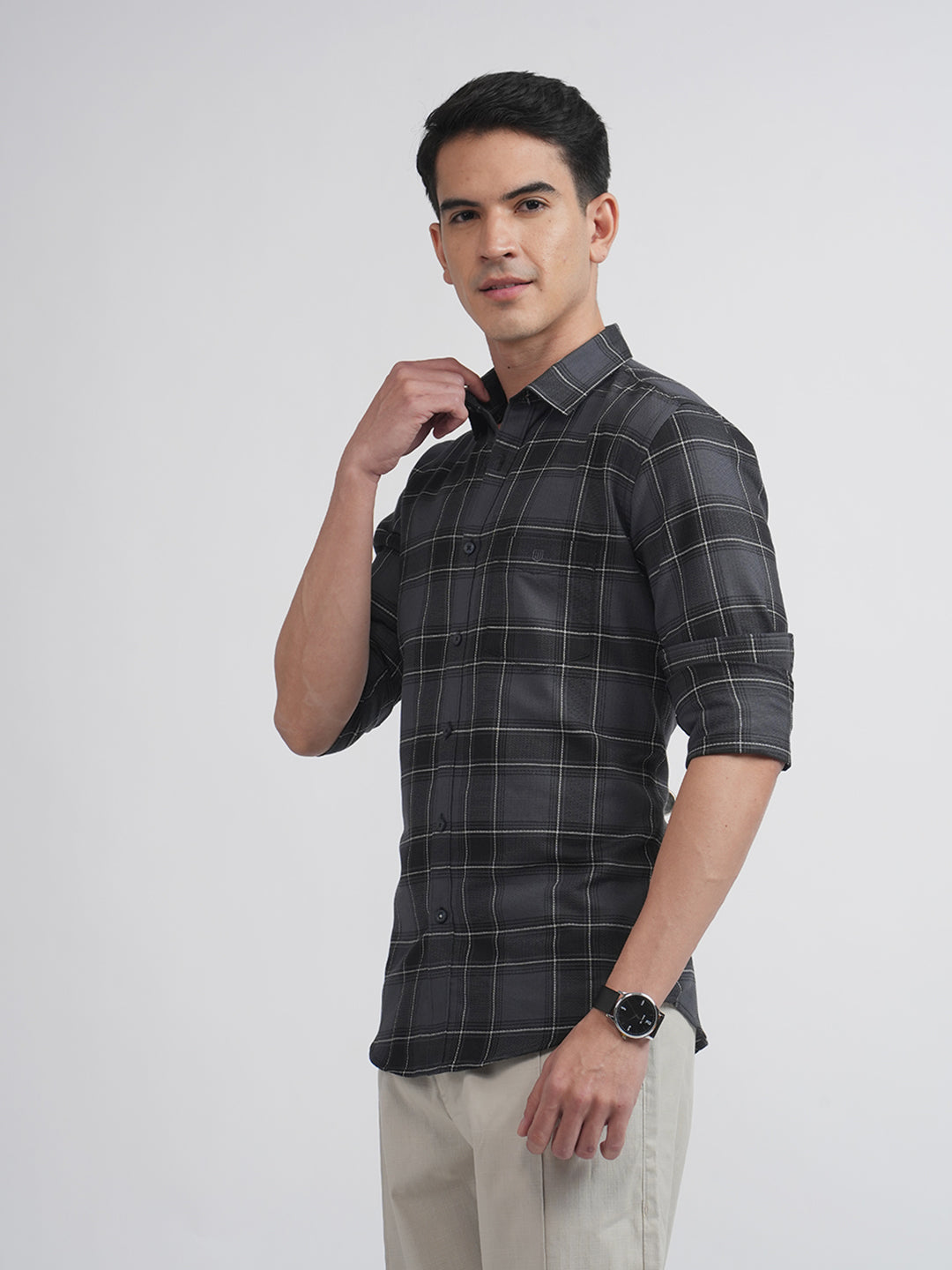 Dark Grey Checkered Casual Shirt