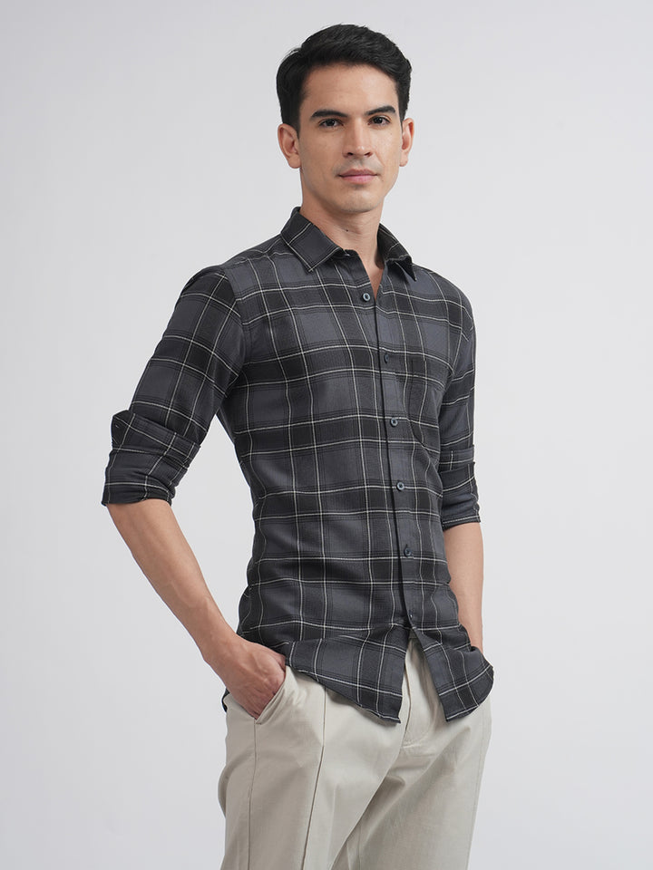 Dark Grey Checkered Casual Shirt