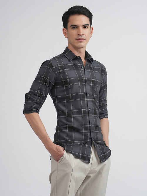 Dark Grey Checkered Casual Shirt