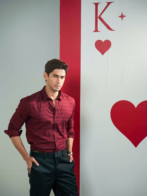 Burgundy Geometric Casual Shirt