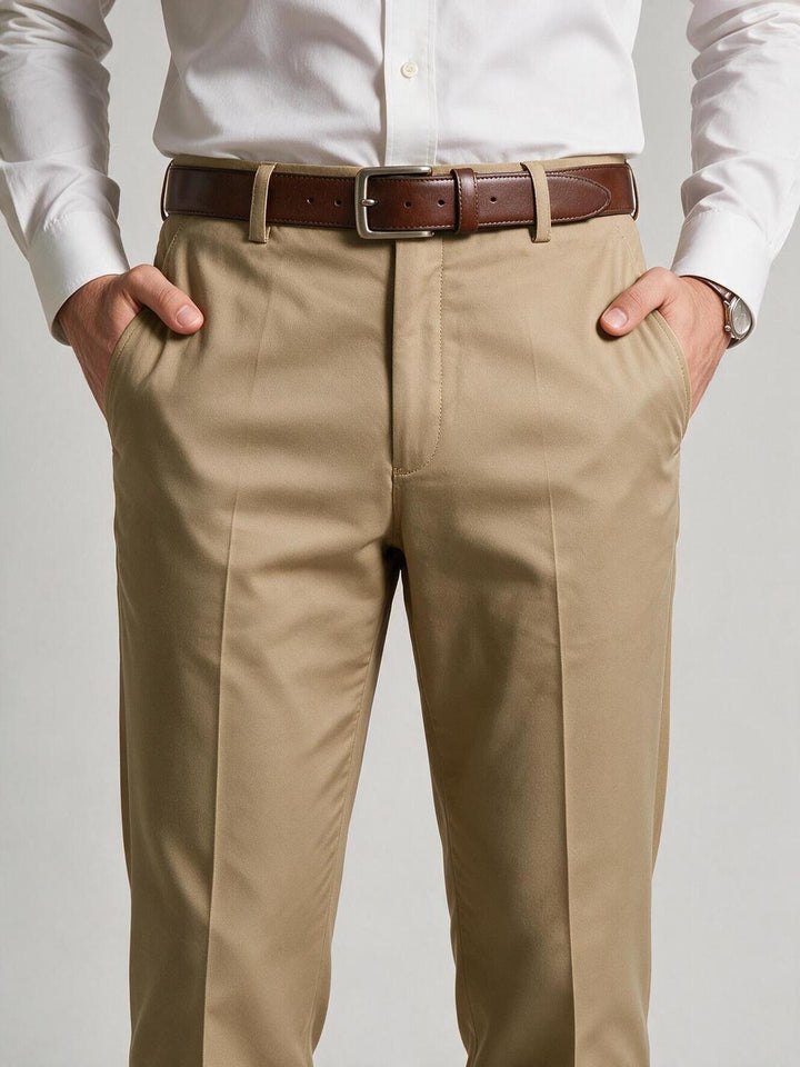 Light French Beige Solid Formal Trousers