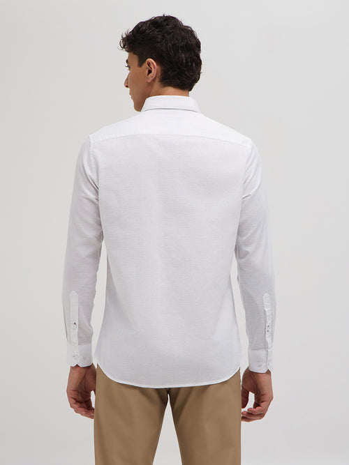 White Cotton Linen Solid Casual Shirt