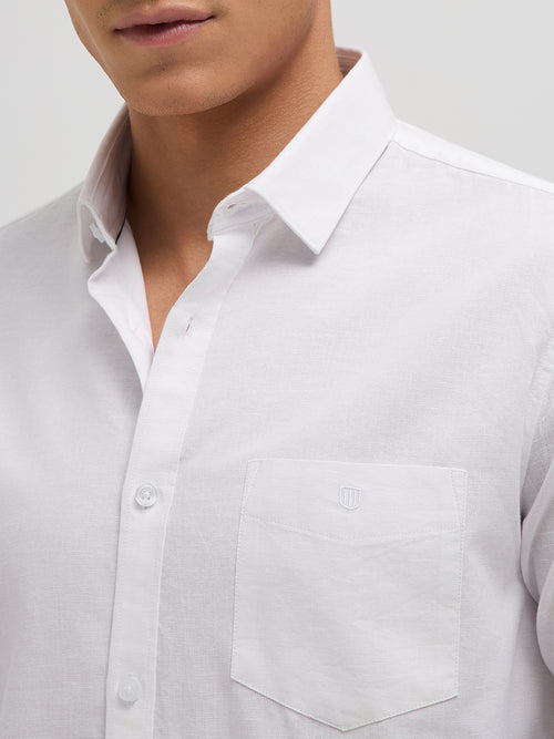 White Cotton Linen Solid Casual Shirt