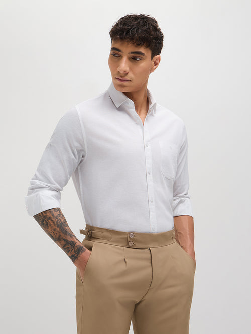White Cotton Linen Solid Casual Shirt