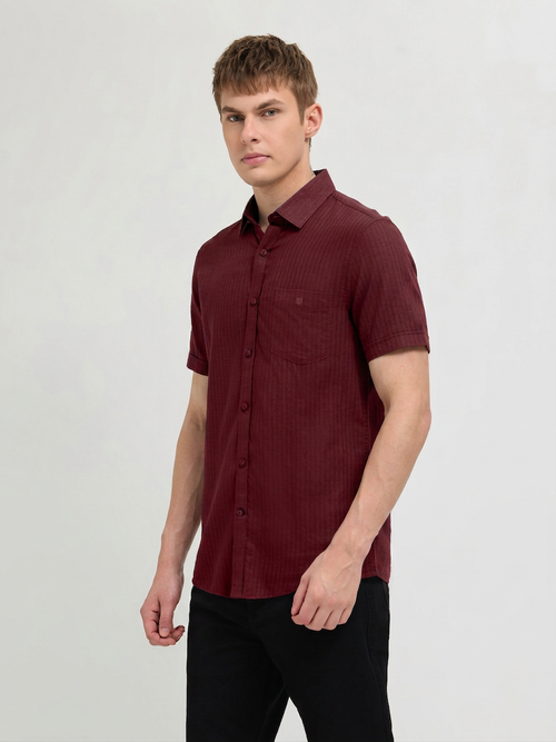Velvet Red Solid Casual Shirt