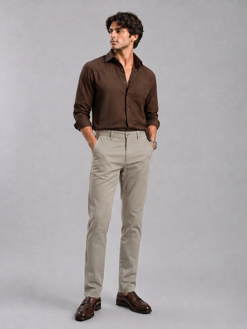 Pista Grey Solid Casual Trousers