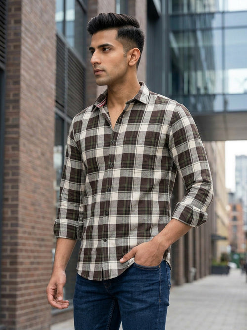 Shadow Moss and White Checked Casual Shirt