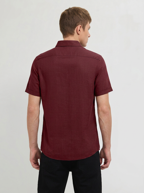 Velvet Red Solid Casual Shirt