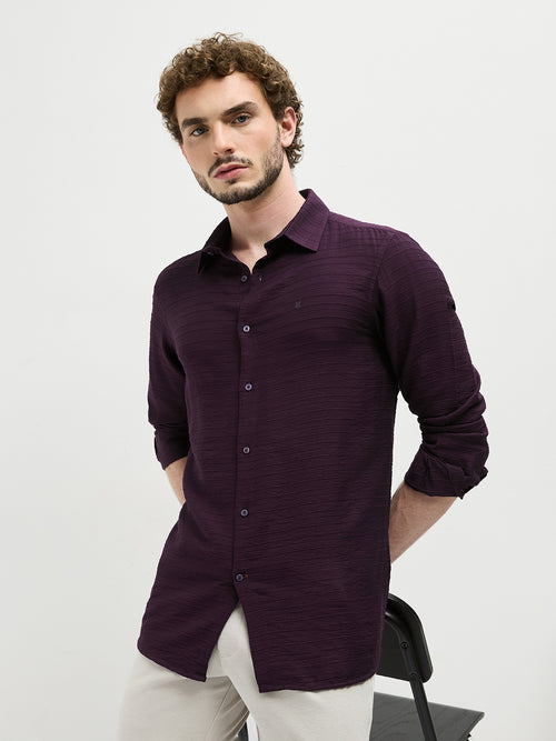 Purple Horizontal Stripes Casual Shirt