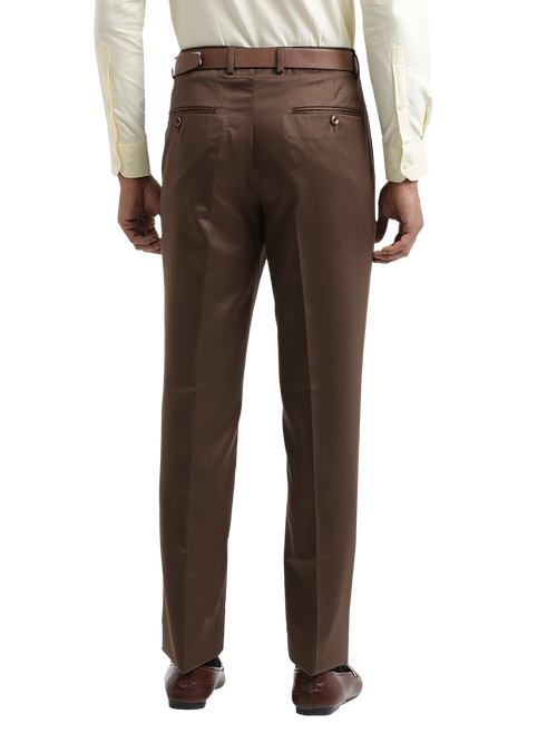 Brown Satin Cotton Formal Trousers