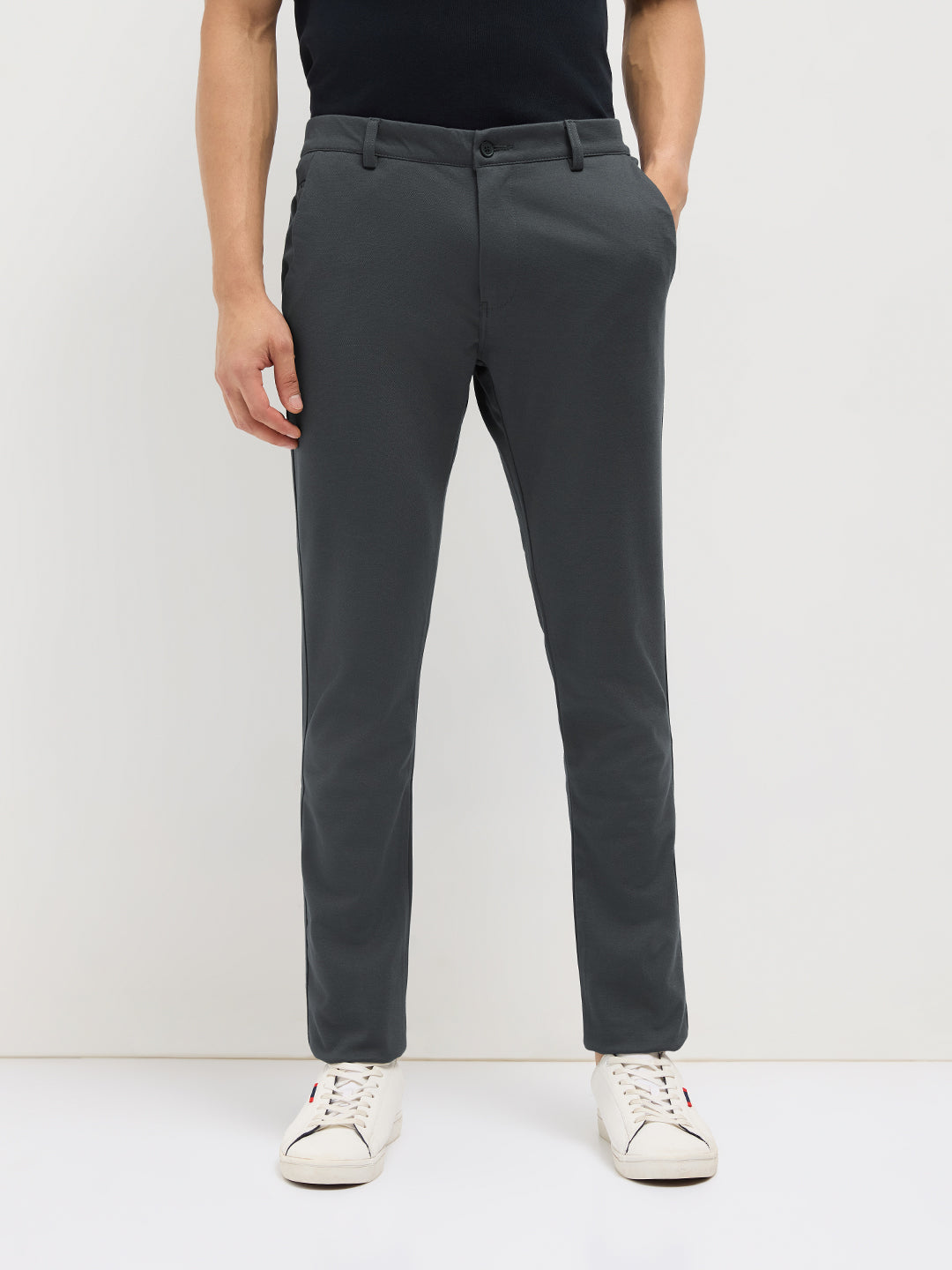 dark grey trousers