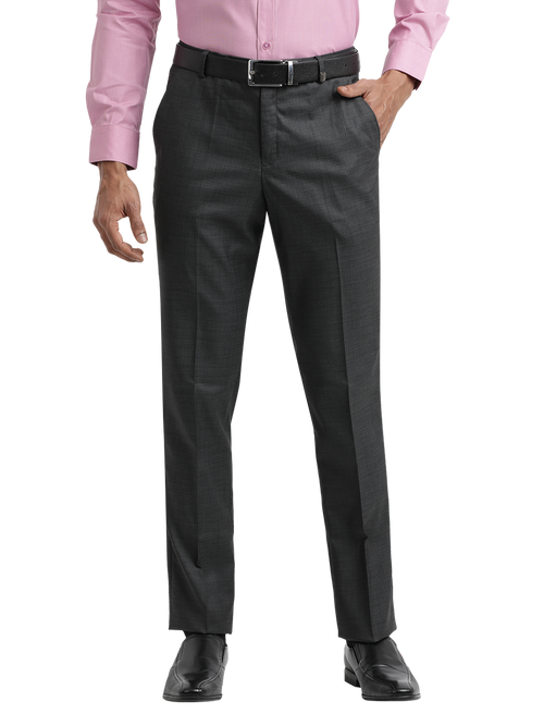 Black Melange Cotton Formal Trousers