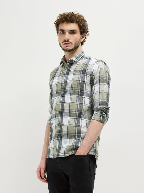 Cream Checked Casual Shirt