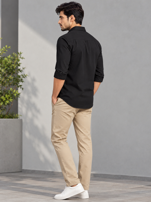 Black Plain Urban Casual Shirt