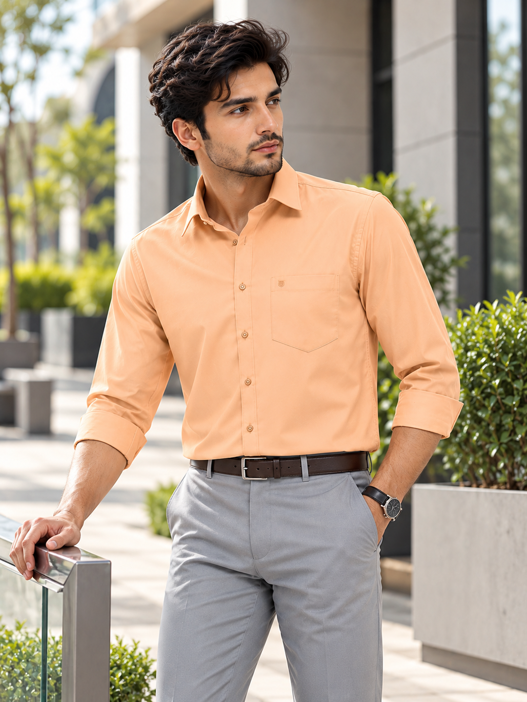 Sand Peach Solid Formal Shirt