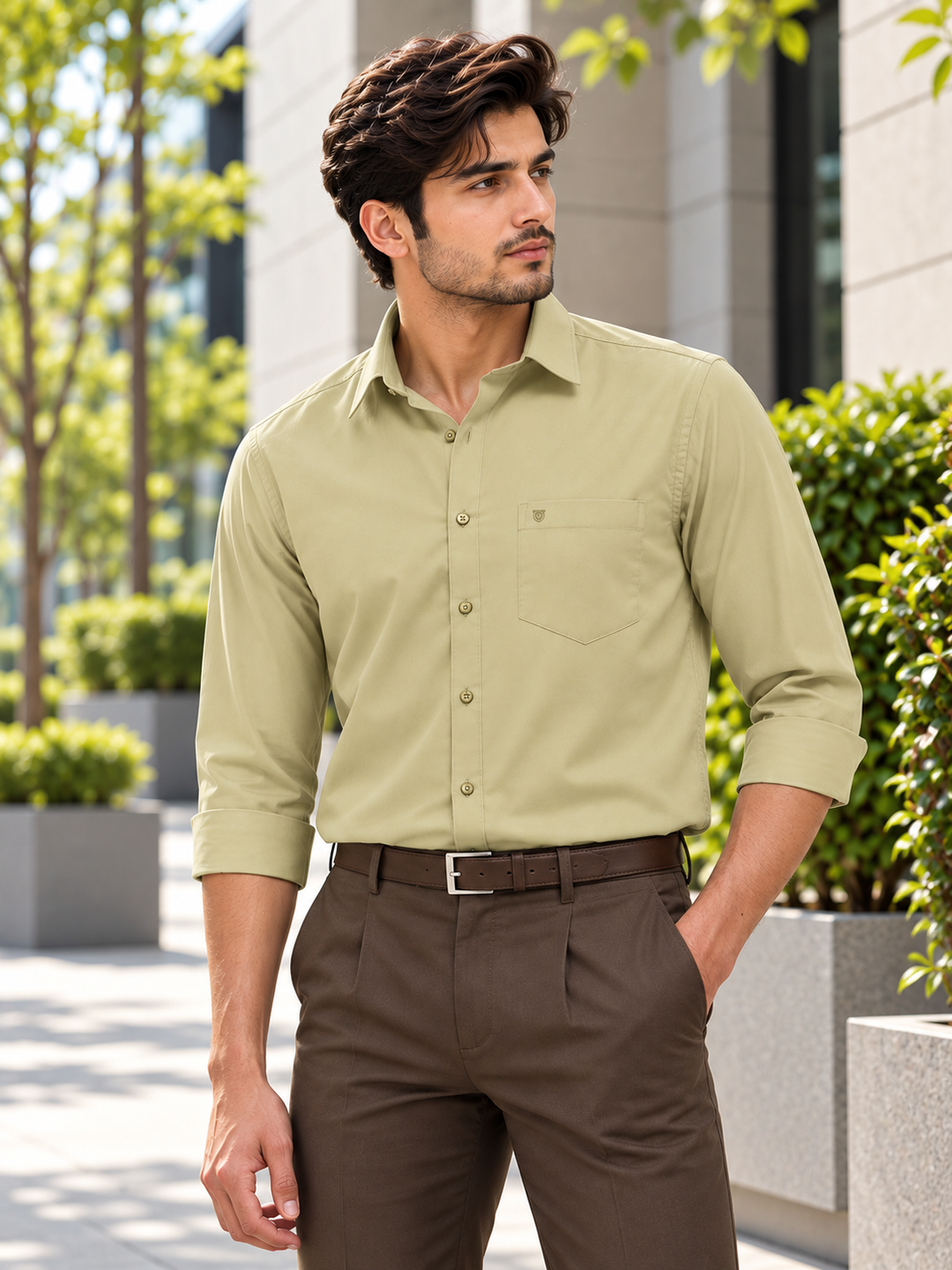 Dusty Olive Solid Formal Shirt