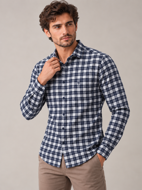 Stone Blue Checkered Casual Shirt