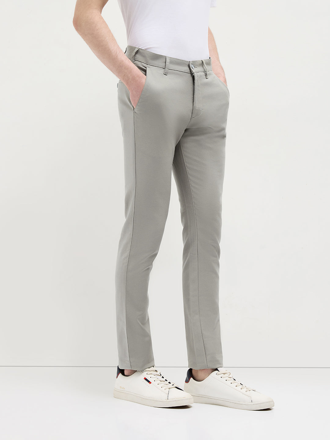 Mist Grey Solid Casual Trousers