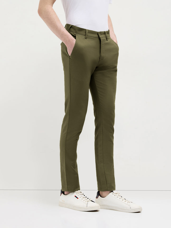 Olive Earth Solid Casual Trousers
