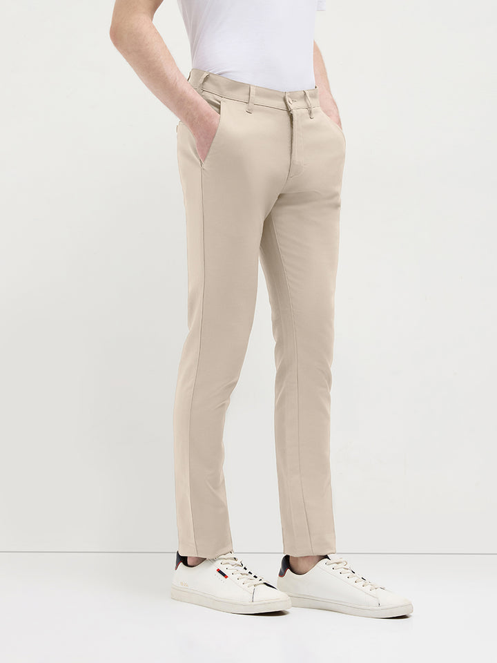 Light Beige Solid Casual Trousers
