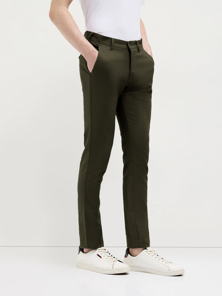 Dark Olive Solid Casual Trousers