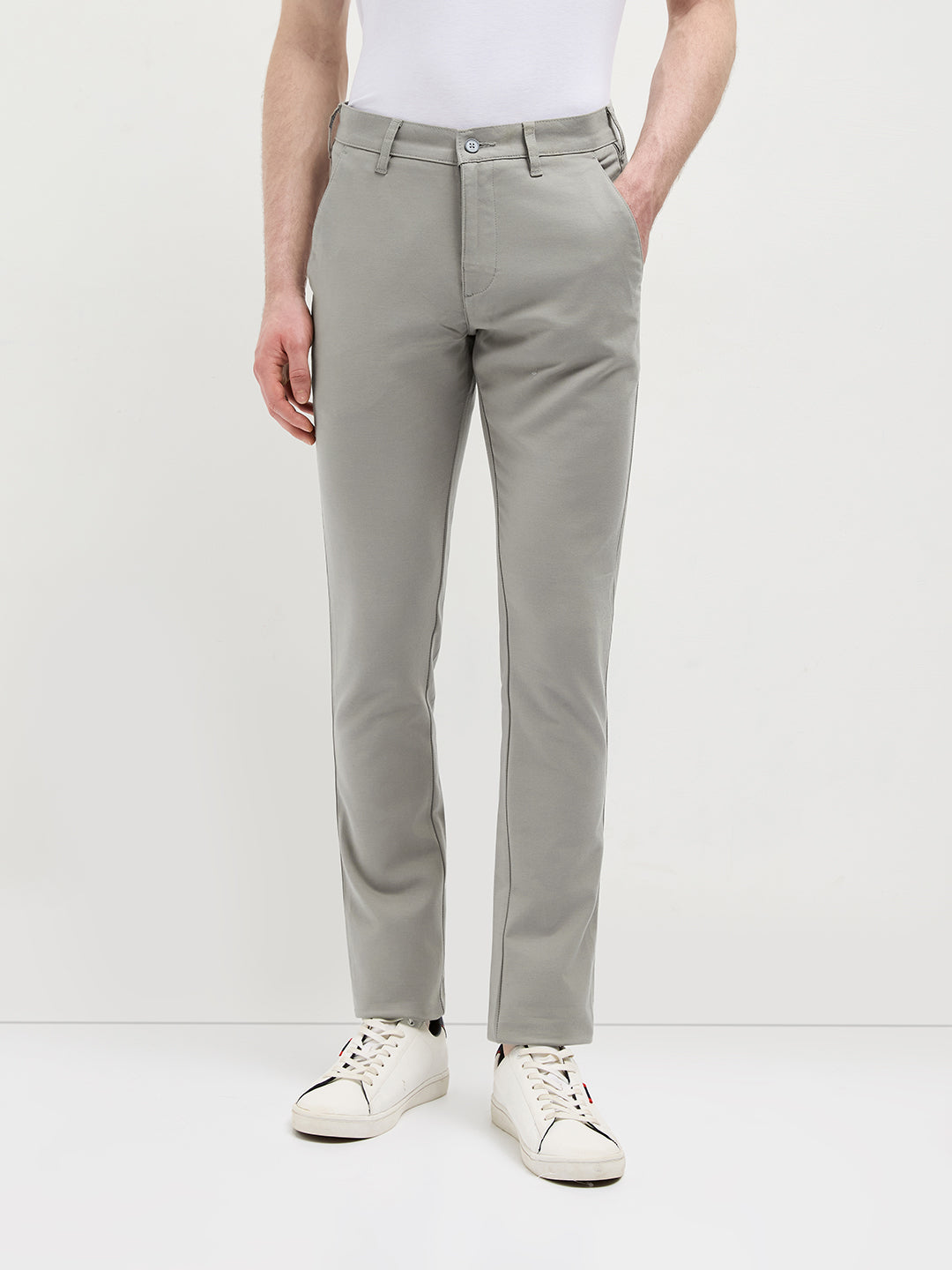 Mist Grey Solid Casual Trousers