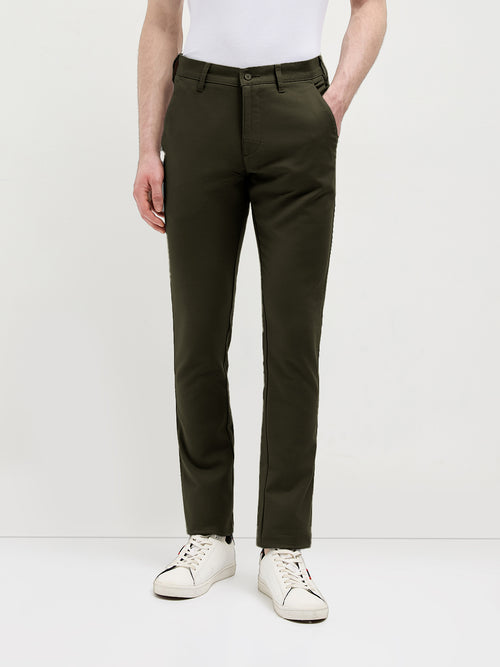 Dark Olive Solid Casual Trousers
