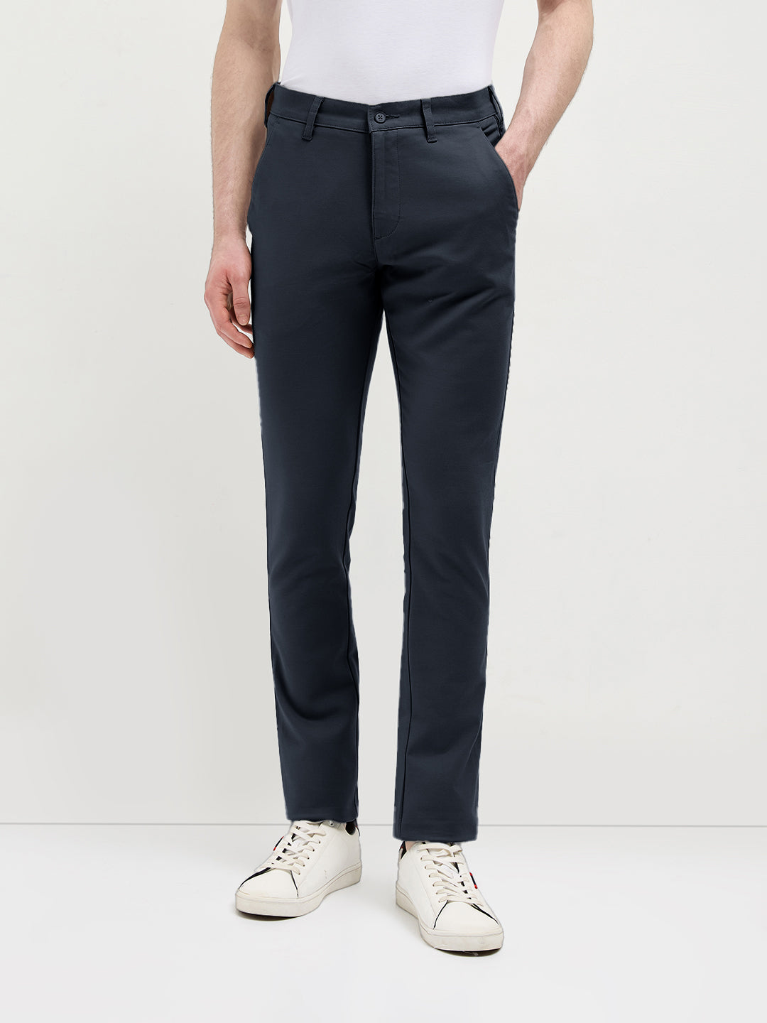 Navy Solid Casual Trousers
