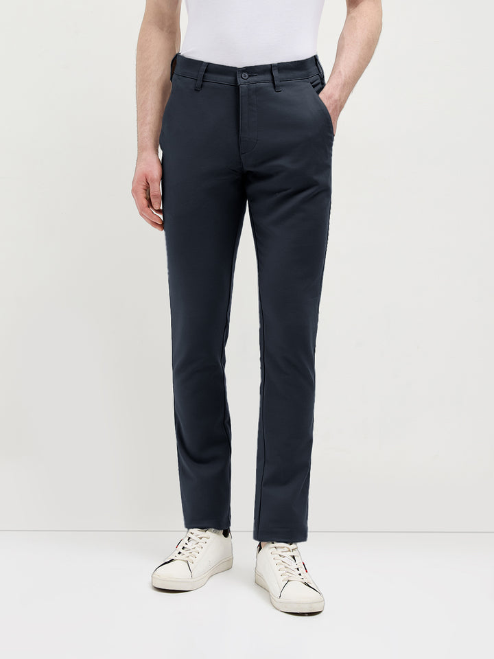 Navy Solid Casual Trousers