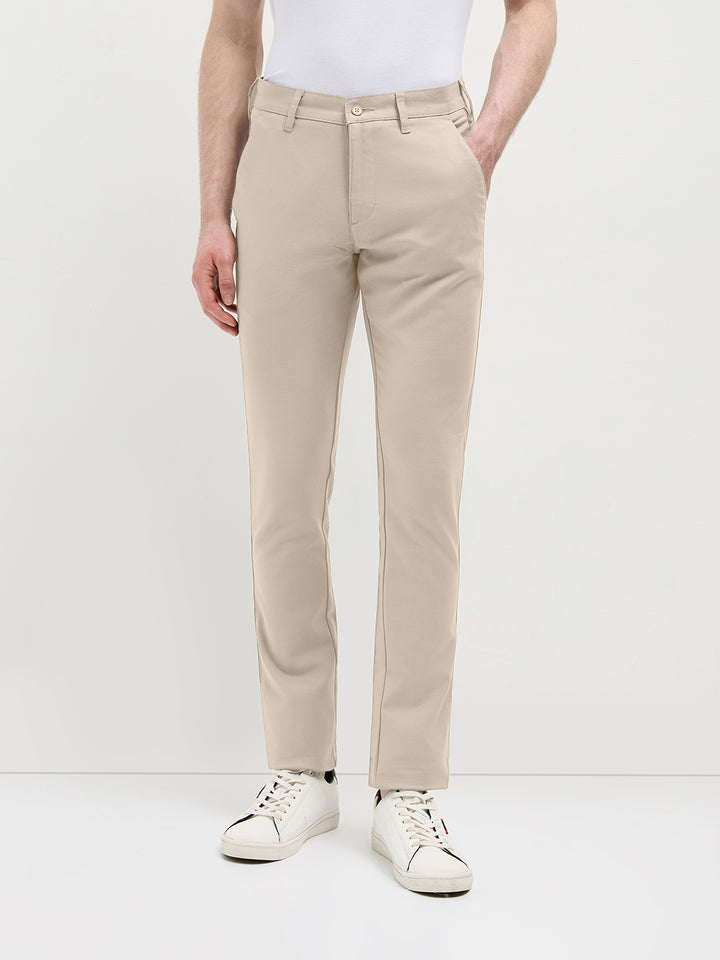 Light Beige Solid Casual Trousers