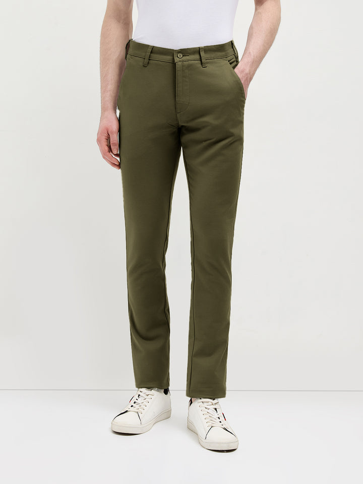 Olive Earth Solid Casual Trousers