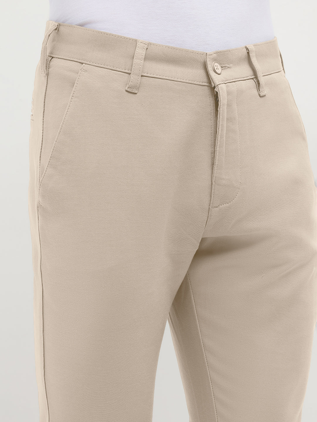 Light Beige Solid Casual Trousers