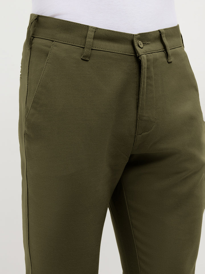 Olive Earth Solid Casual Trousers