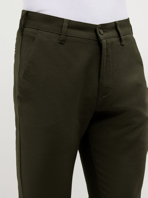 Dark Olive Solid Casual Trousers