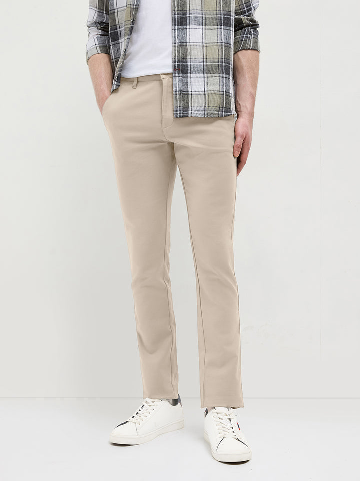 Light Beige Solid Casual Trousers